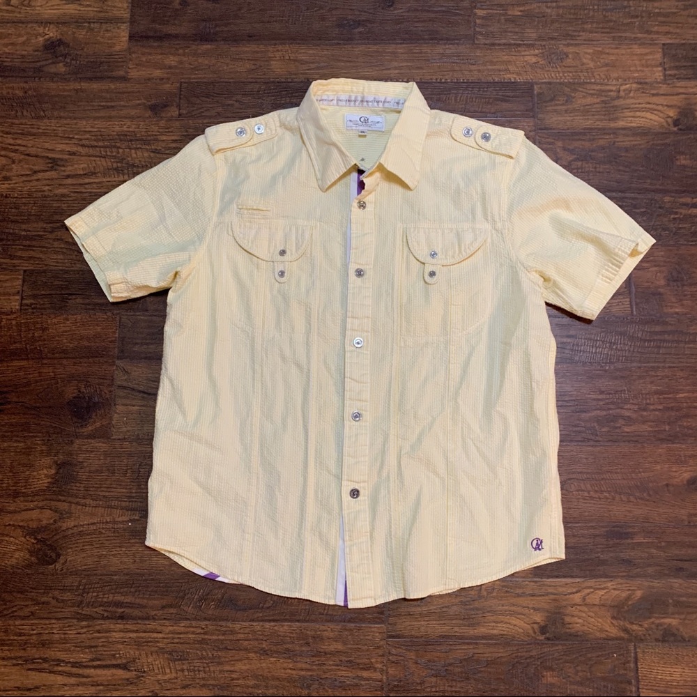Cavi Yellow Seersucker Short Sleeve Shirt Metal Buttons